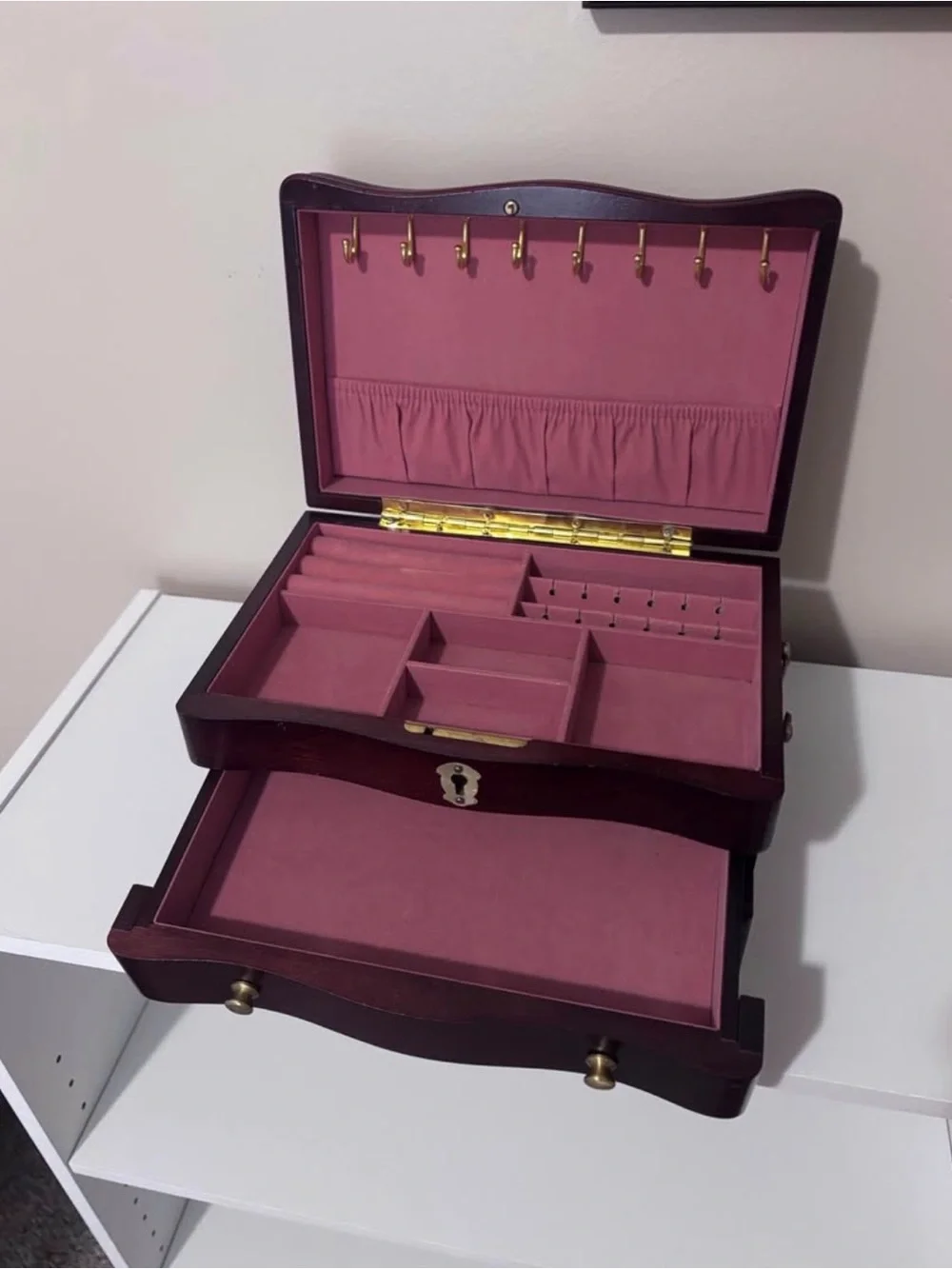 Classic Mahogany Jewelry Box with Brass Hardware